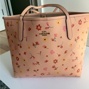Coach City Tote Peach Pink Floral Leather